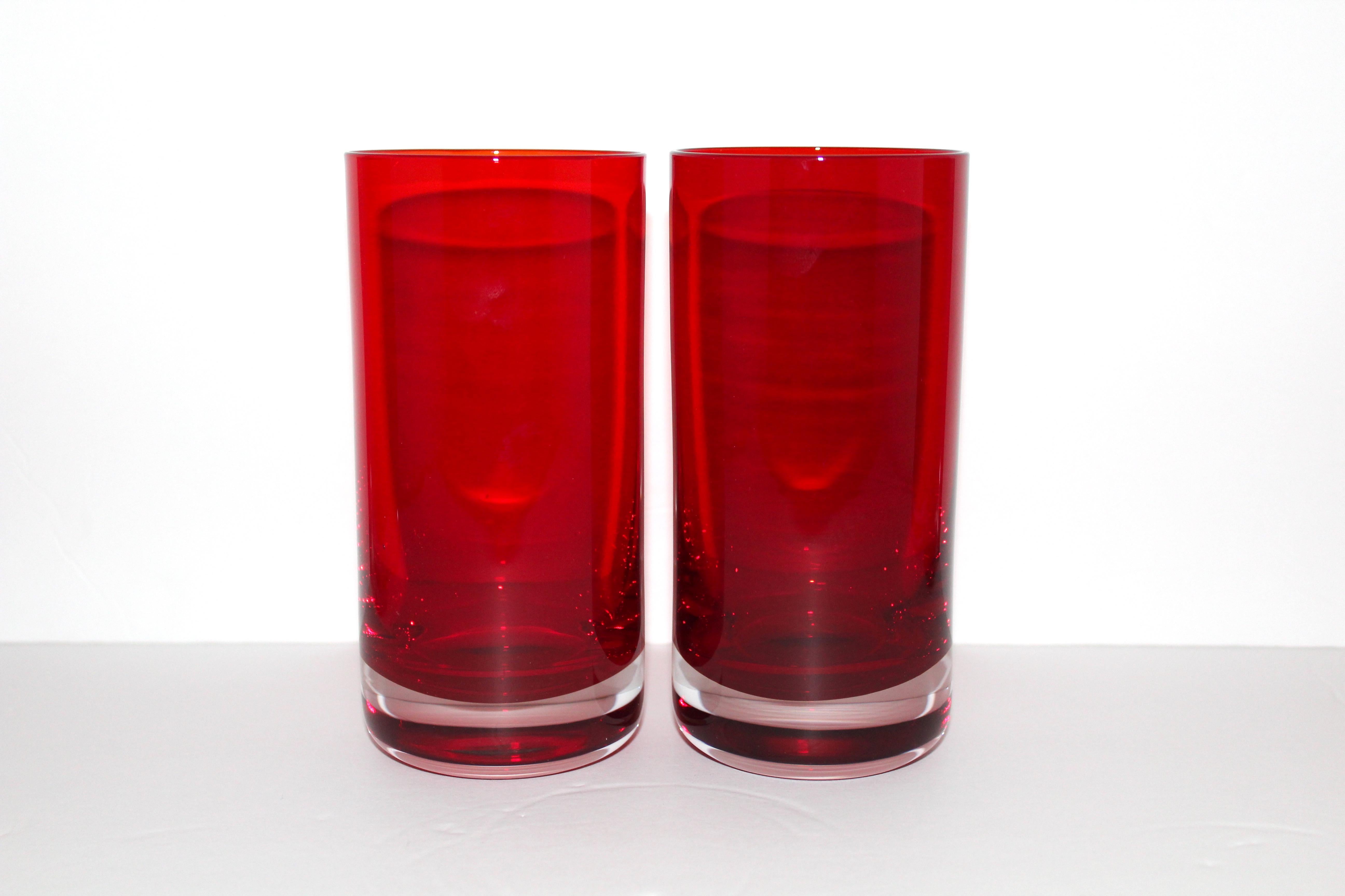 Late 20th Century Set of Six Vintage Murano Sommerso Highball Glasses in Red, circa 1970s