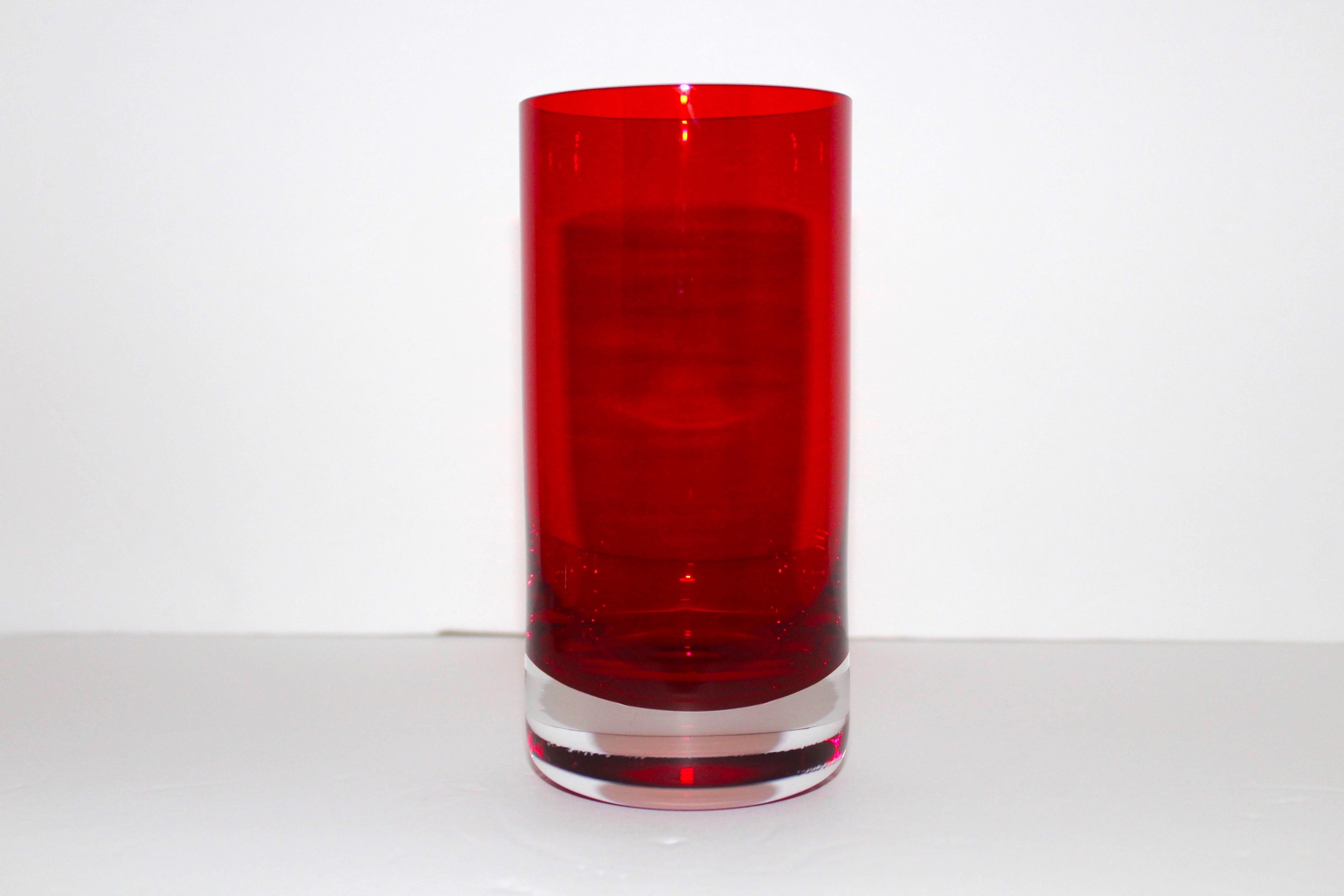 Blown Glass Set of Six Vintage Murano Sommerso Highball Glasses in Red, circa 1970s
