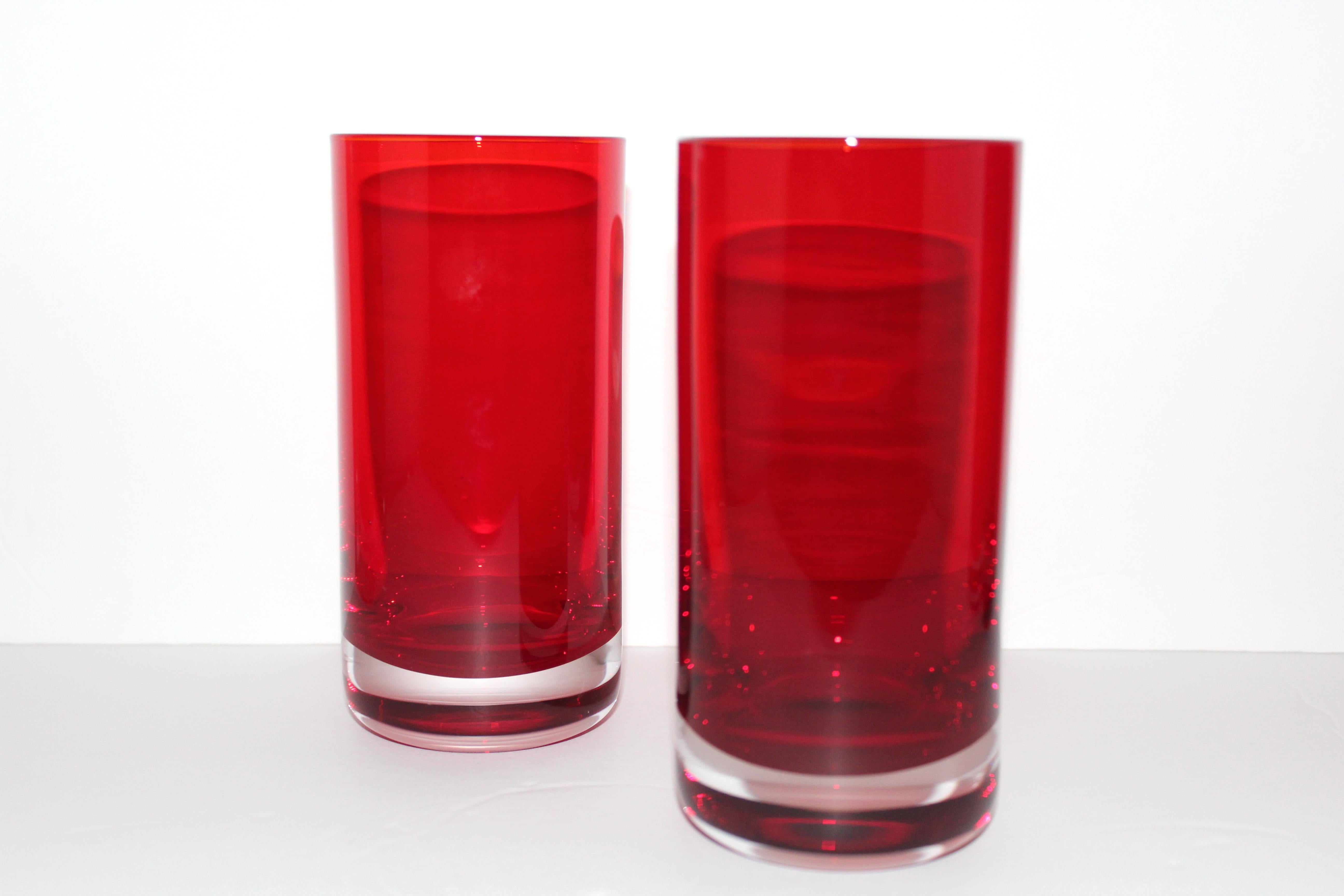 Set of Six Vintage Murano Sommerso Highball Glasses in Red, circa 1970s 2