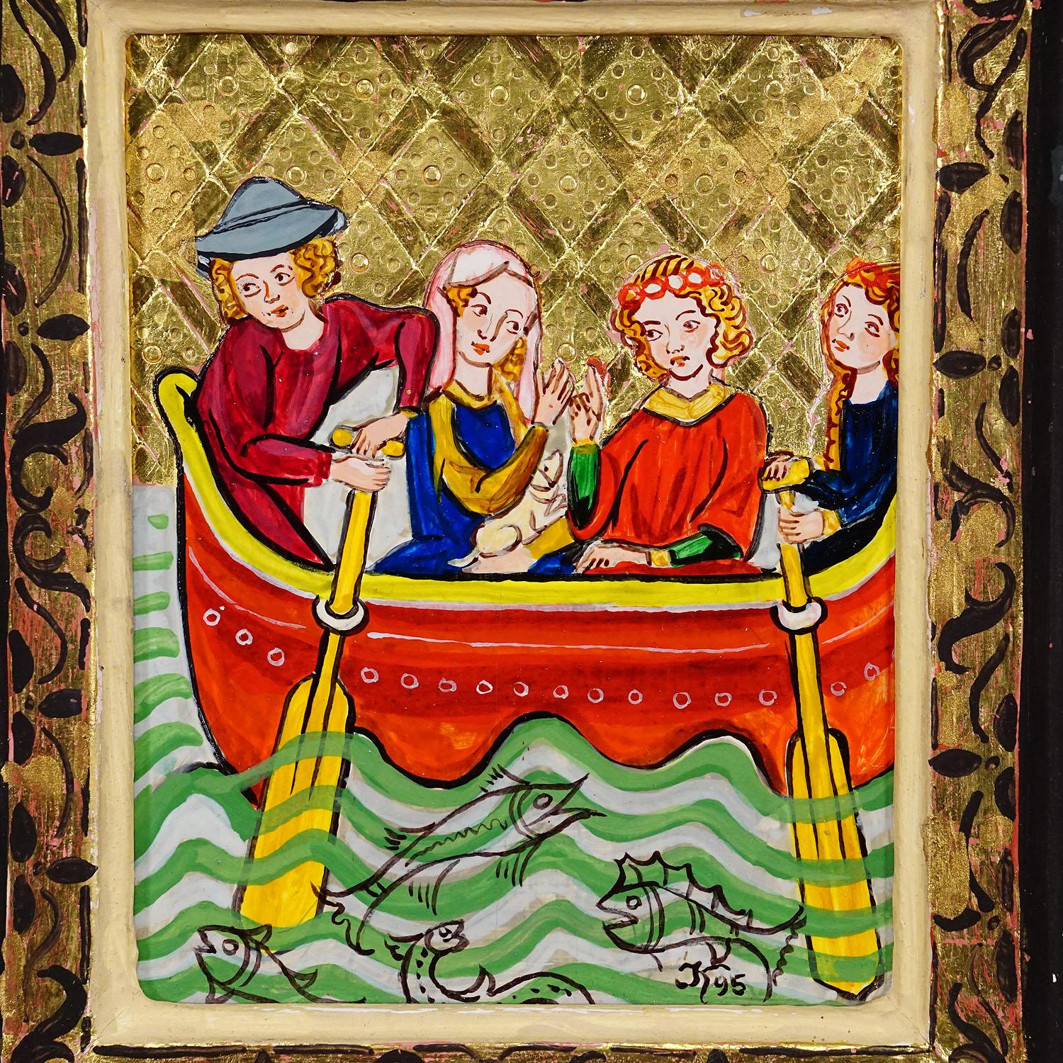 Set of Six Vintage Paintings with Minstrel Scenes from the Manesse Song Manuscri For Sale 2