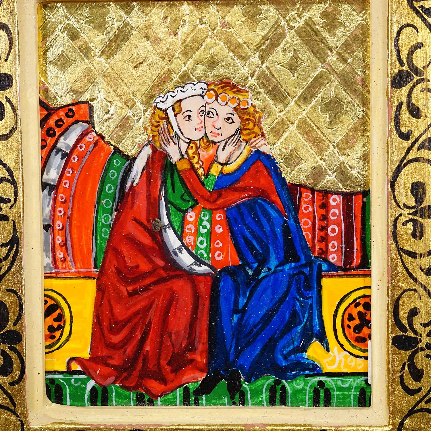 Set of Six Vintage Paintings with Minstrel Scenes from the Manesse Song Manuscri For Sale 5