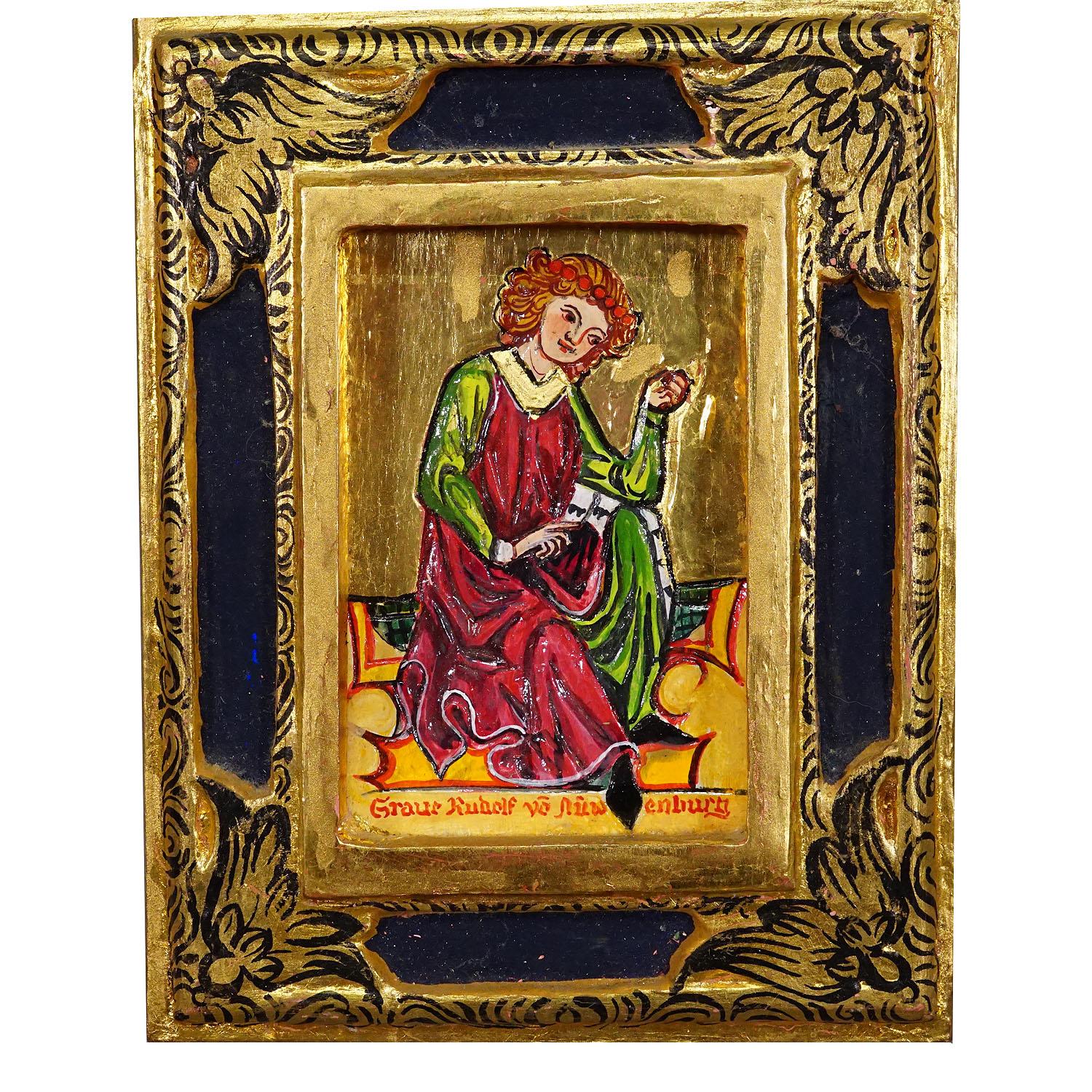 Ensemble de six peintures vintage avec scènes de moisson du Manuscrit du chant de Manesse Bon état - En vente à Berghuelen, DE