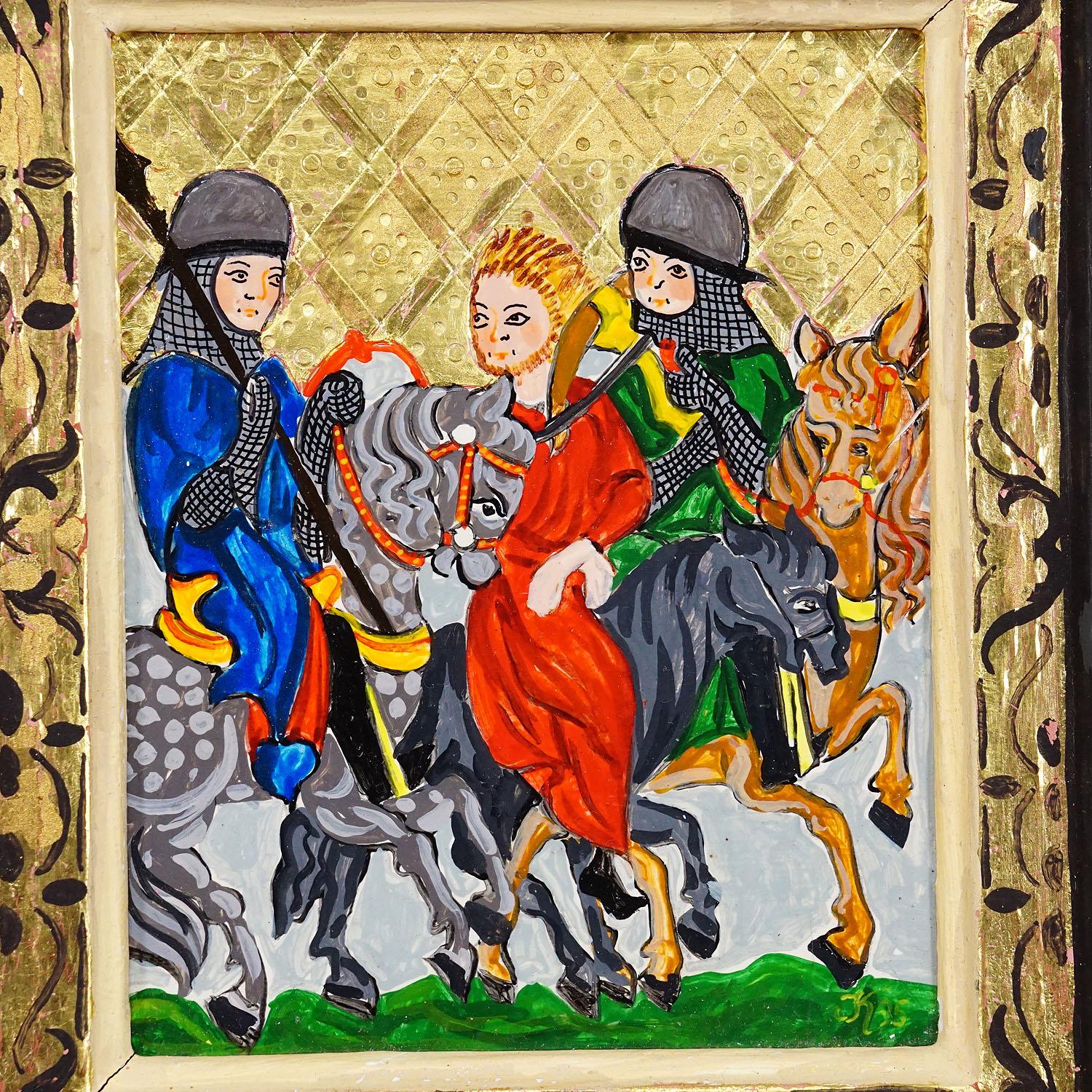 Set of Six Vintage Paintings with Minstrel Scenes from the Manesse Song Manuscri For Sale 1