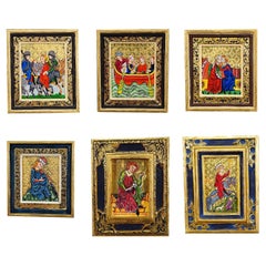 Set of Six Vintage Paintings with Minstrel Scenes from the Manesse Song Manuscri