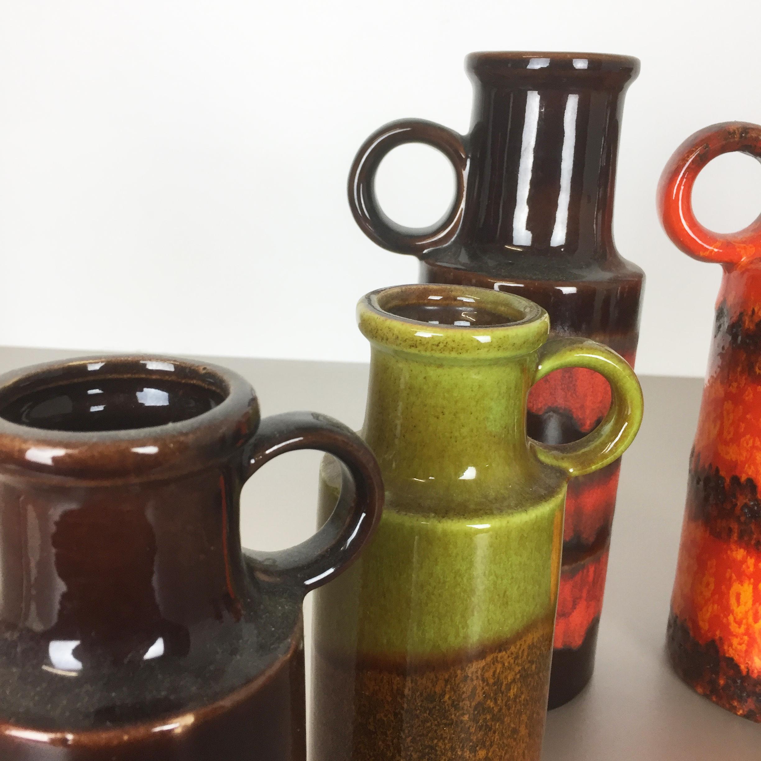 Set of Six Vintage Pottery Fat Lava Vases Made by Scheurich, Germany, 1970s 5