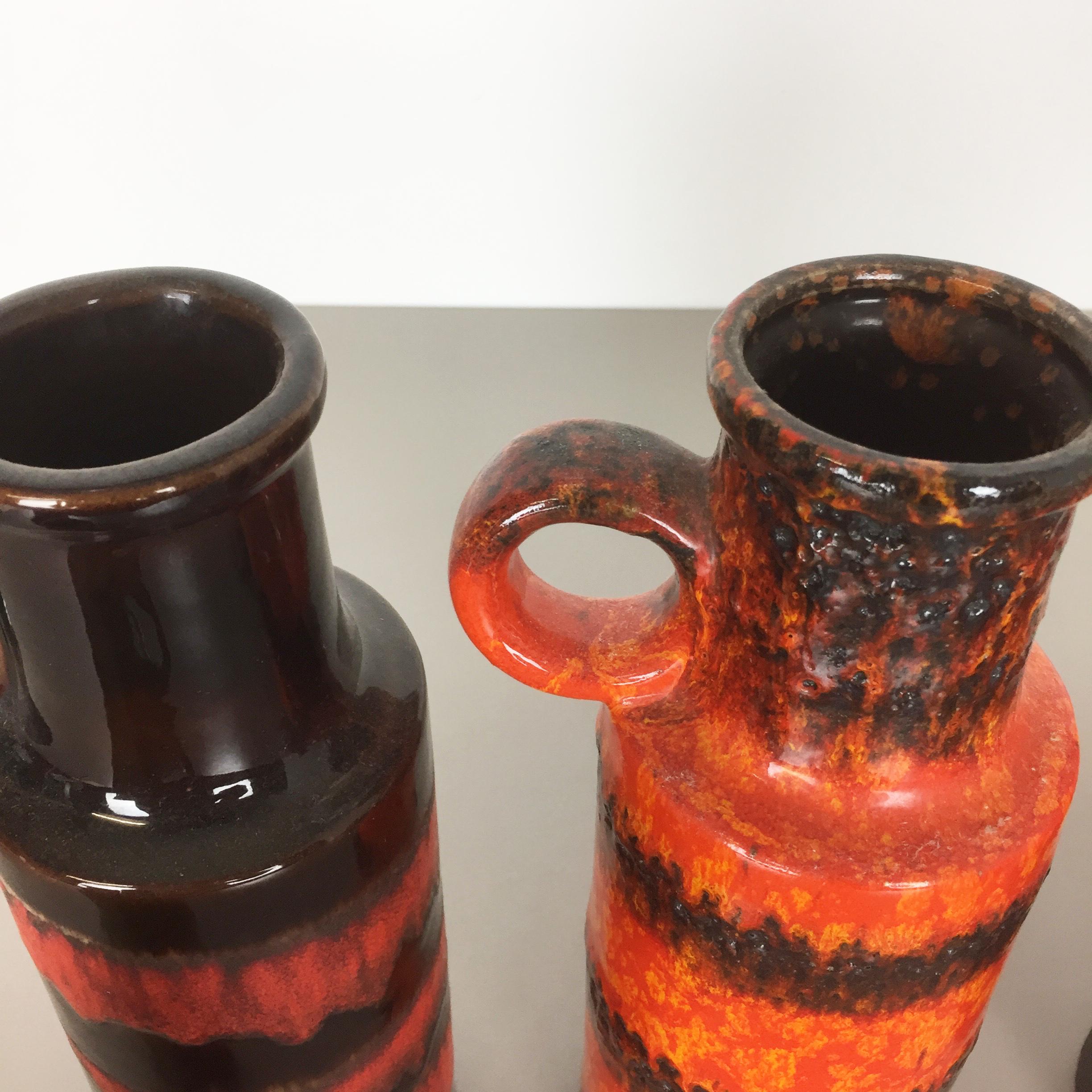 Set of Six Vintage Pottery Fat Lava Vases Made by Scheurich, Germany, 1970s 6