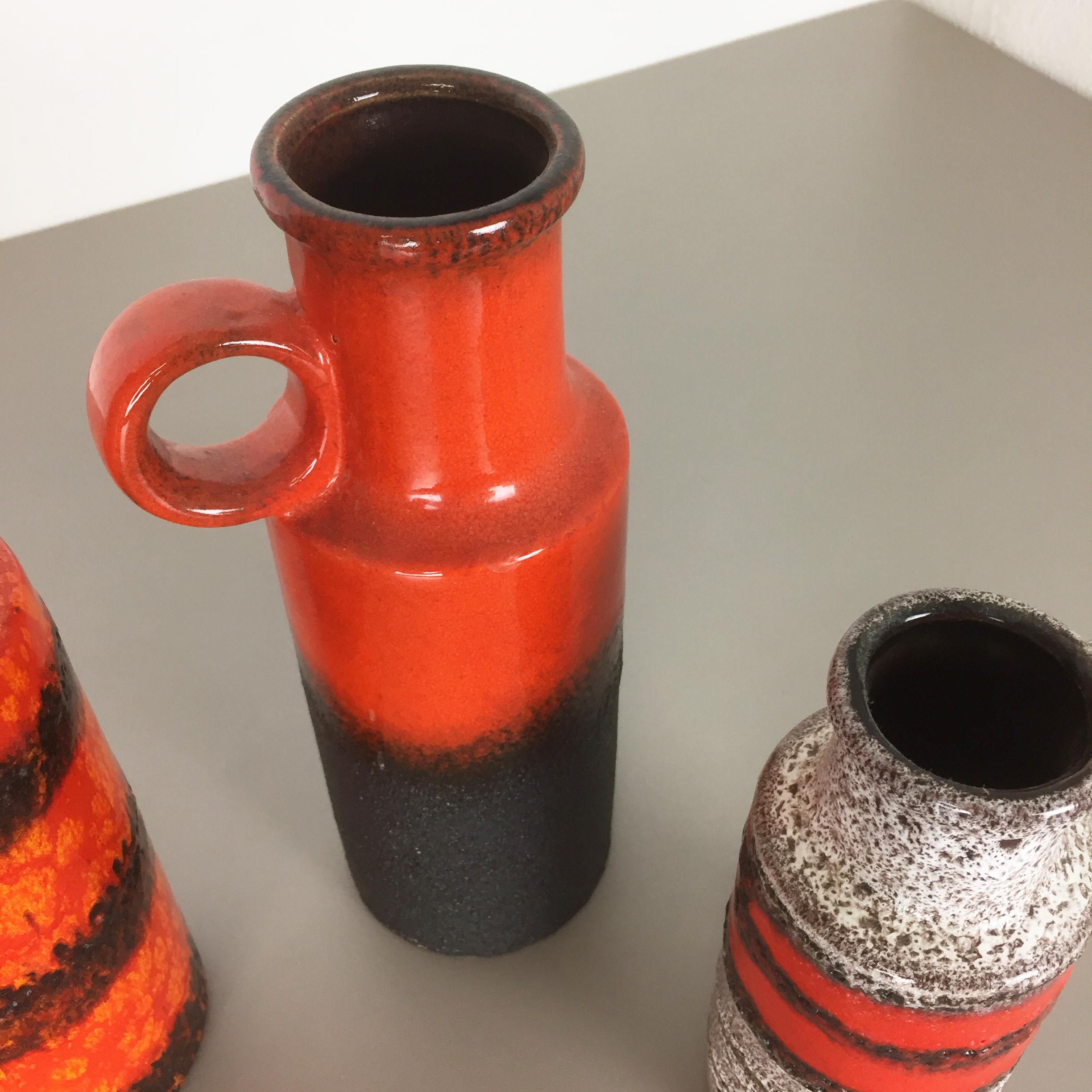 Set of Six Vintage Pottery Fat Lava Vases Made by Scheurich, Germany, 1970s 7