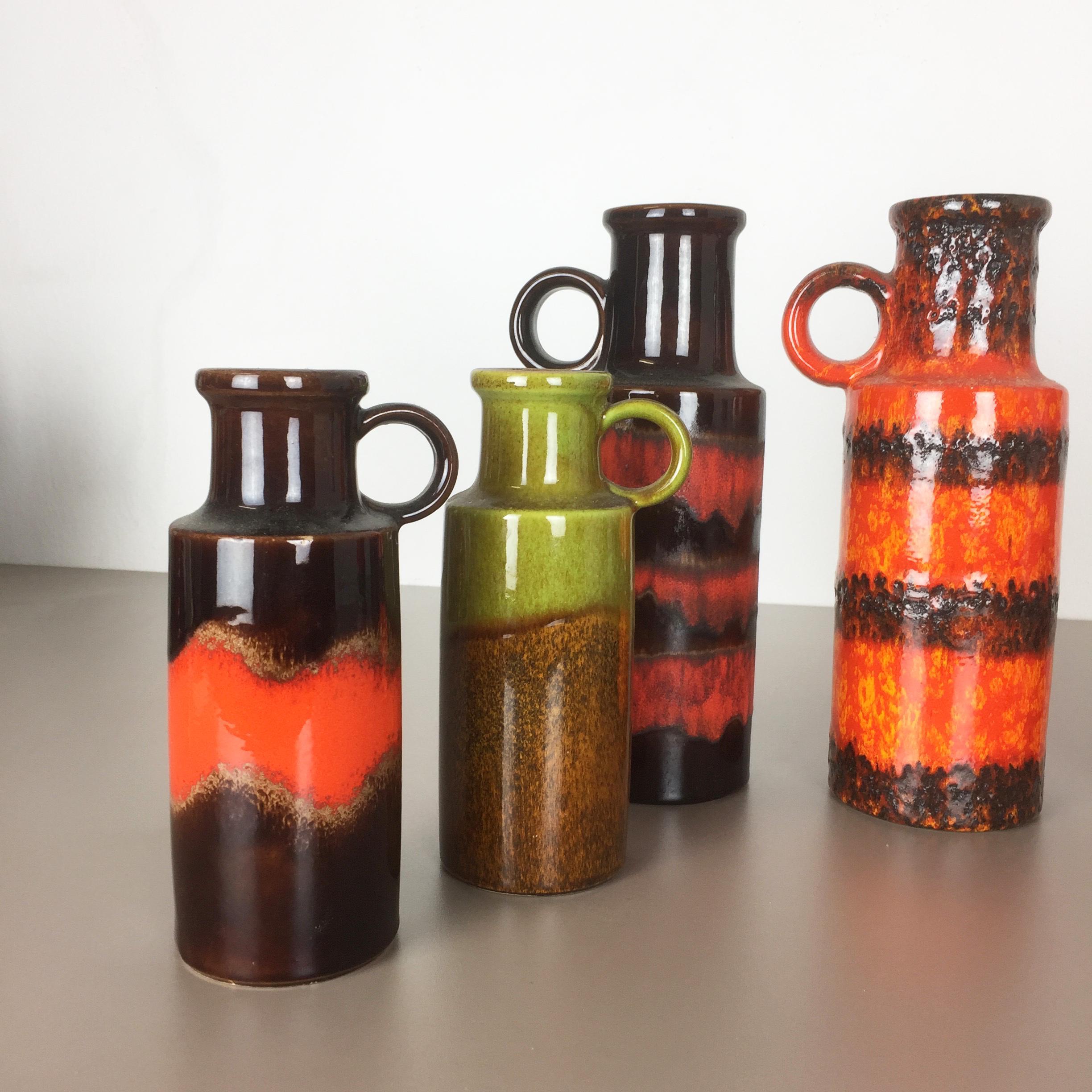 Set of Six Vintage Pottery Fat Lava Vases Made by Scheurich, Germany, 1970s 8