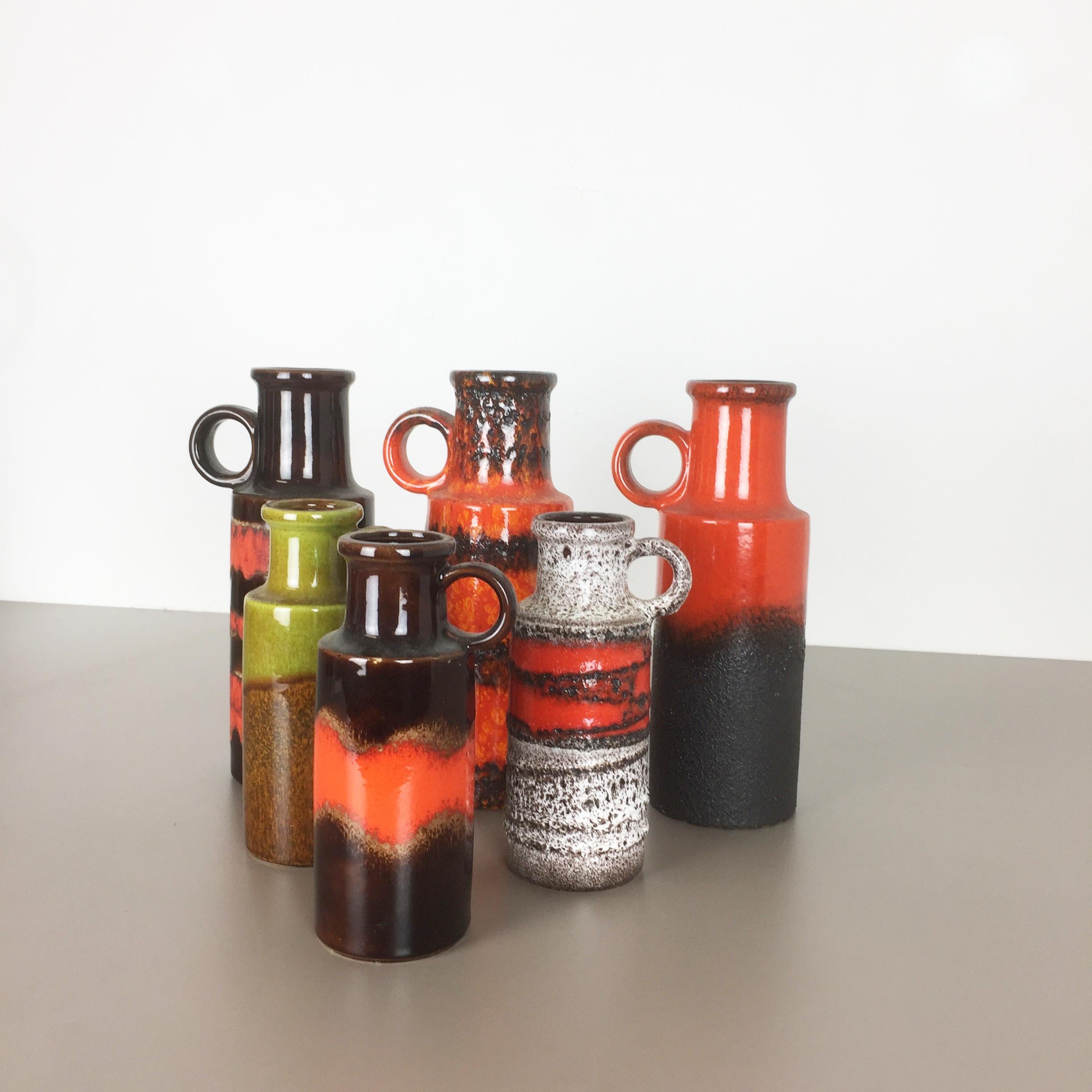 Set of Six Vintage Pottery Fat Lava Vases Made by Scheurich, Germany, 1970s In Good Condition In Kirchlengern, DE