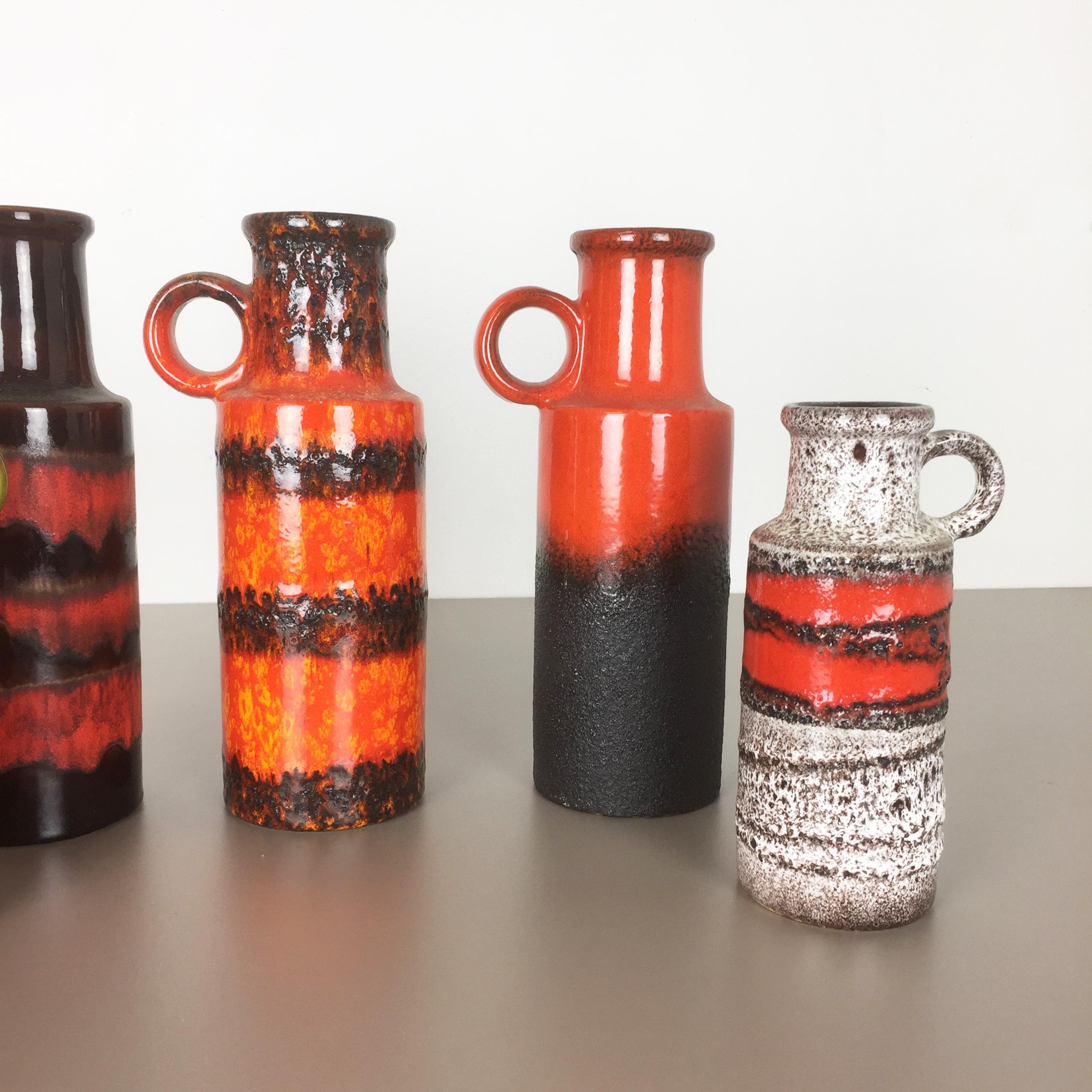 20th Century Set of Six Vintage Pottery Fat Lava Vases Made by Scheurich, Germany, 1970s