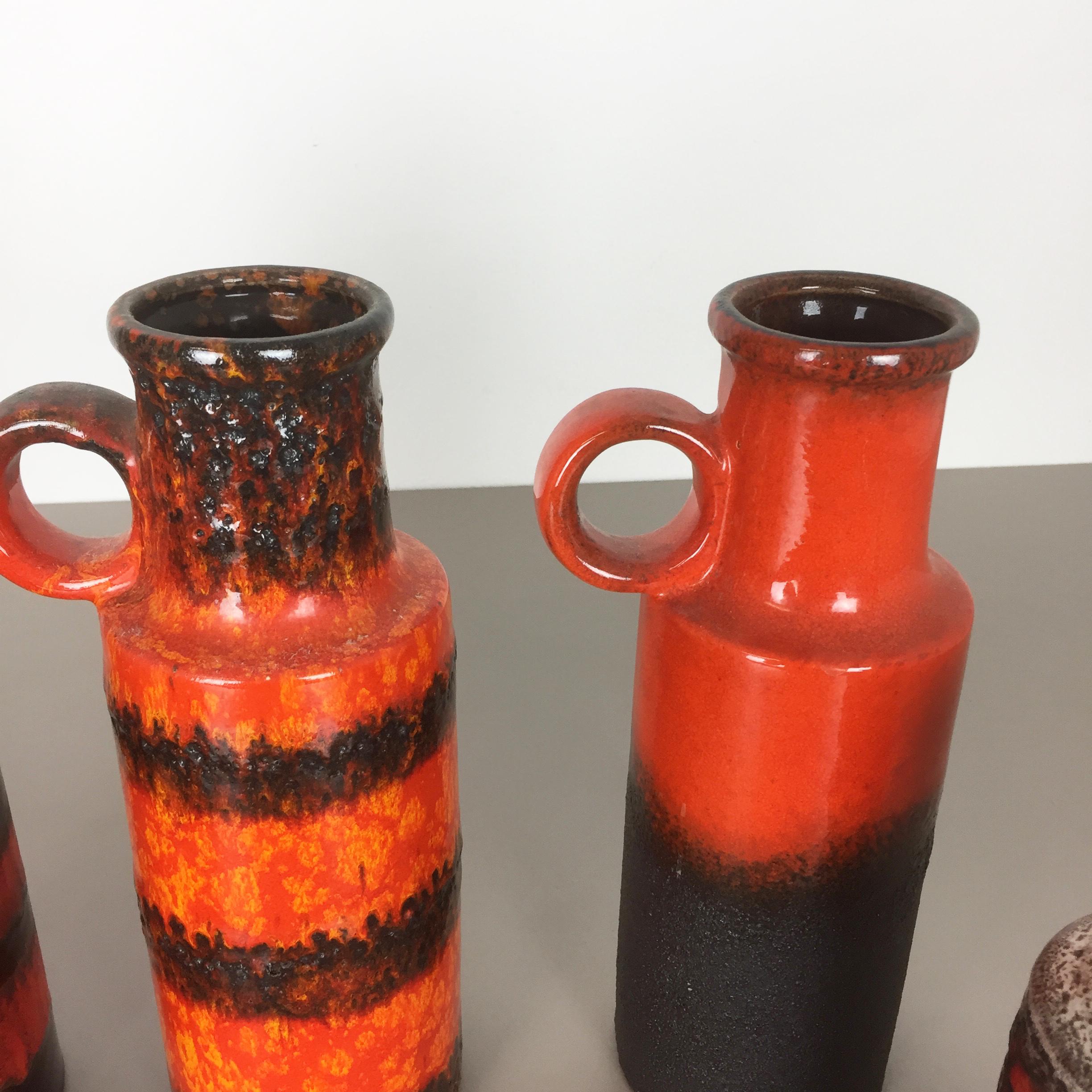 Ceramic Set of Six Vintage Pottery Fat Lava Vases Made by Scheurich, Germany, 1970s