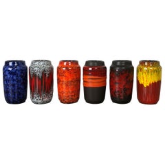 Set of Six Vintage Pottery Fat Lava  Vases Made by Scheurich, Germany