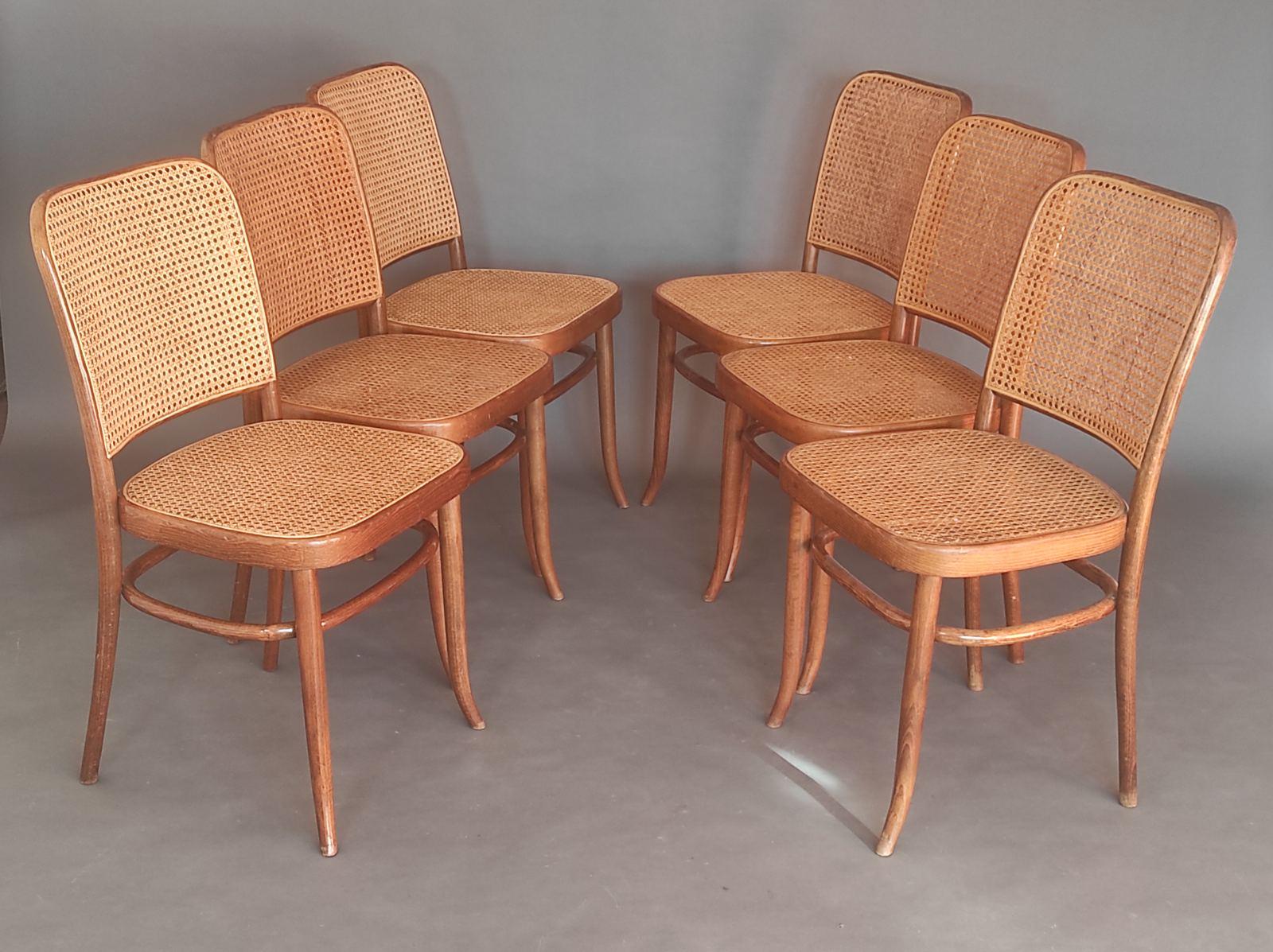 Mid-Century Modern Set of Six Vintage Prague 811 Chair By Josef Hoffmann 1950s For Sale