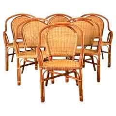 Set of Six Vintage Rattan & Bamboo Dining Chairs
