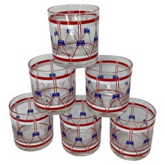 Set of Six Used Regimental Red White and Blue Drum Rock Glasses