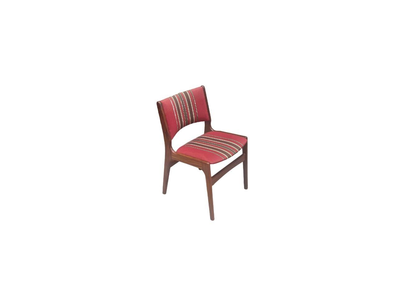 Beautiful set of six danish chairs with the original brown and red striped fabric 