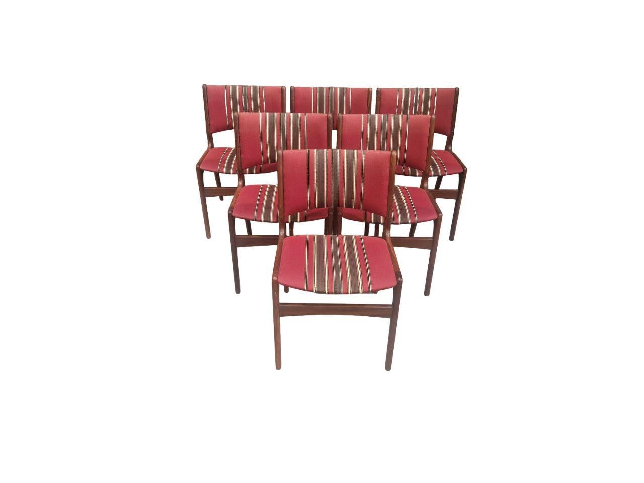 20th Century Set of six vintage scandinavian solid teak chairs, original danish fabric