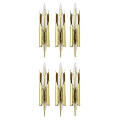 Set of Six Vintage Sconces w/ Obelisk Shaped Marble on Brass Frame