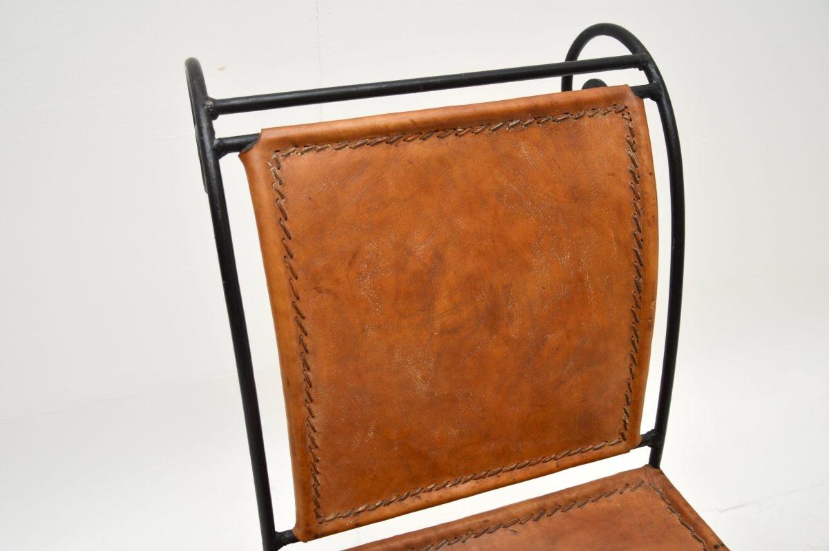 Set of Six Vintage Spanish Wrought Iron and Leather Dining Chairs For Sale 5