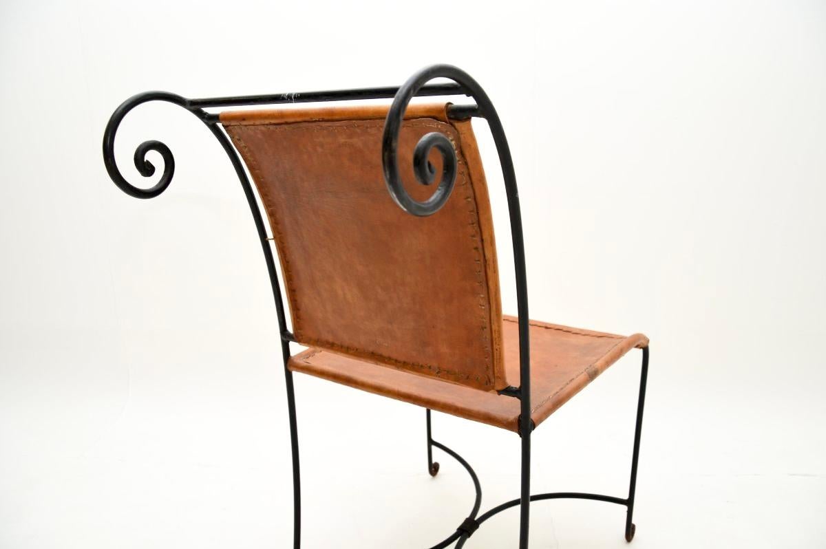 Set of Six Vintage Spanish Wrought Iron and Leather Dining Chairs For Sale 6