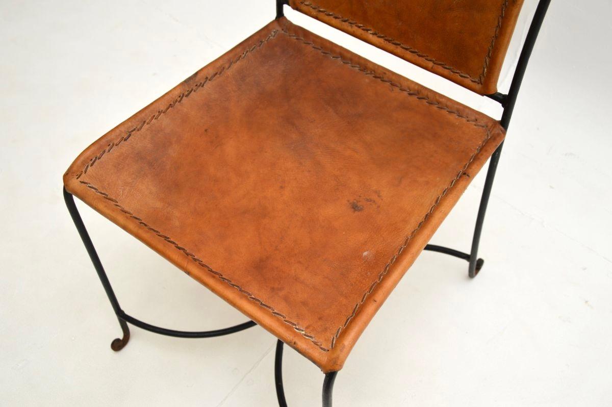 Set of Six Vintage Spanish Wrought Iron and Leather Dining Chairs For Sale 7