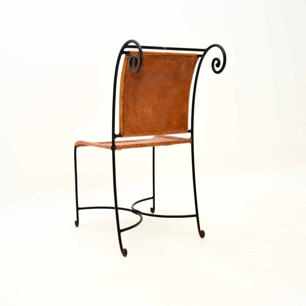Set of Six Vintage Spanish Wrought Iron and Leather Dining Chairs For Sale 3