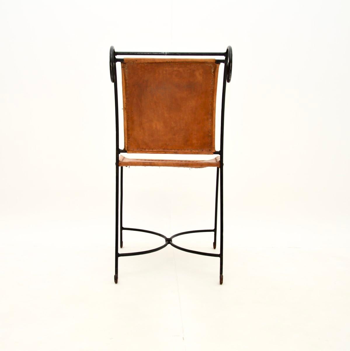 Set of Six Vintage Spanish Wrought Iron and Leather Dining Chairs For Sale 4