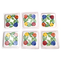 Set of Six Vintage Square Hand-Crafted Earthenware Plates by De Simone, Italy