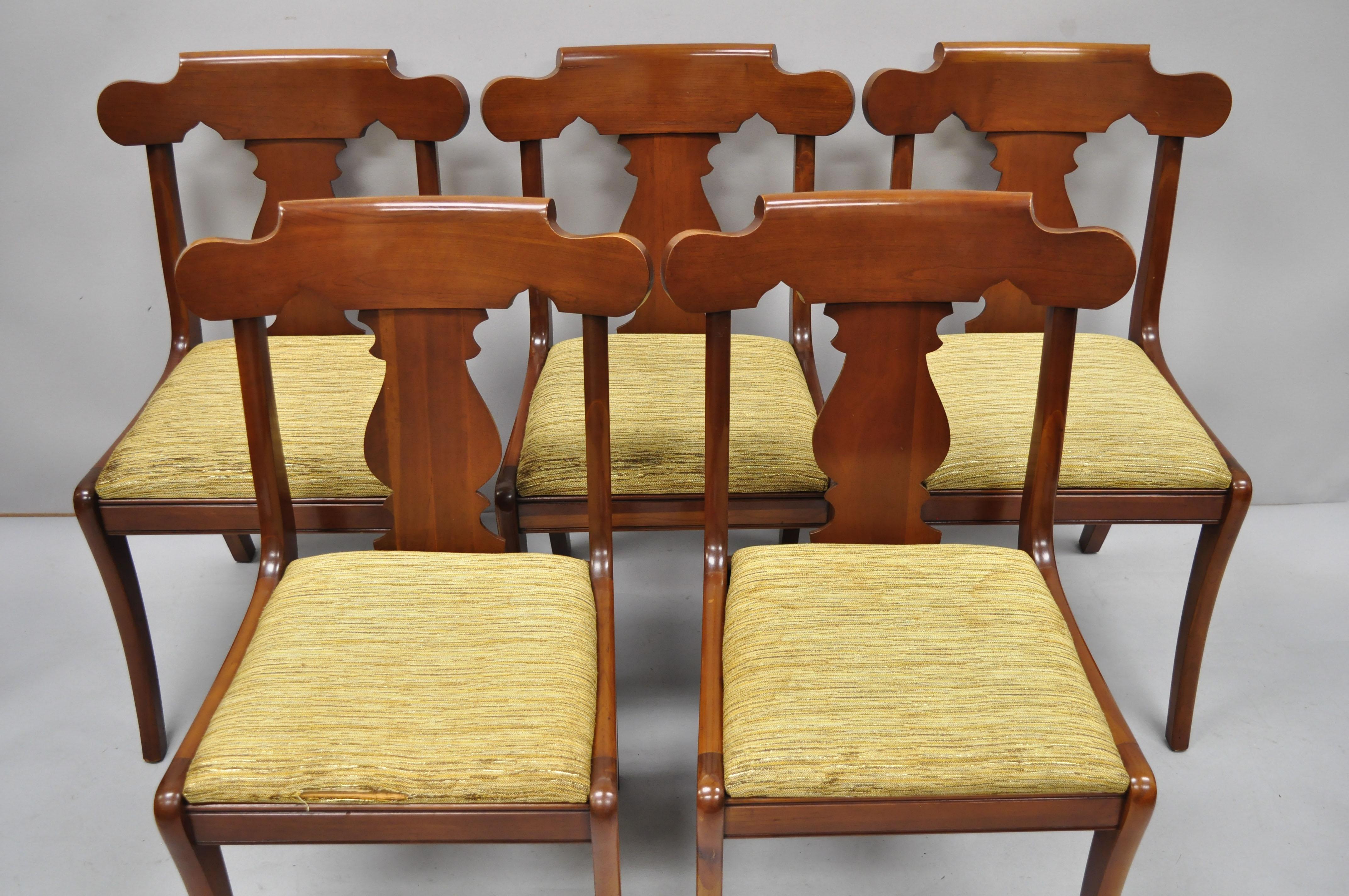 Set of Six Vintage Statton Solid Cherrywood American Colonial Dining Chairs 6
