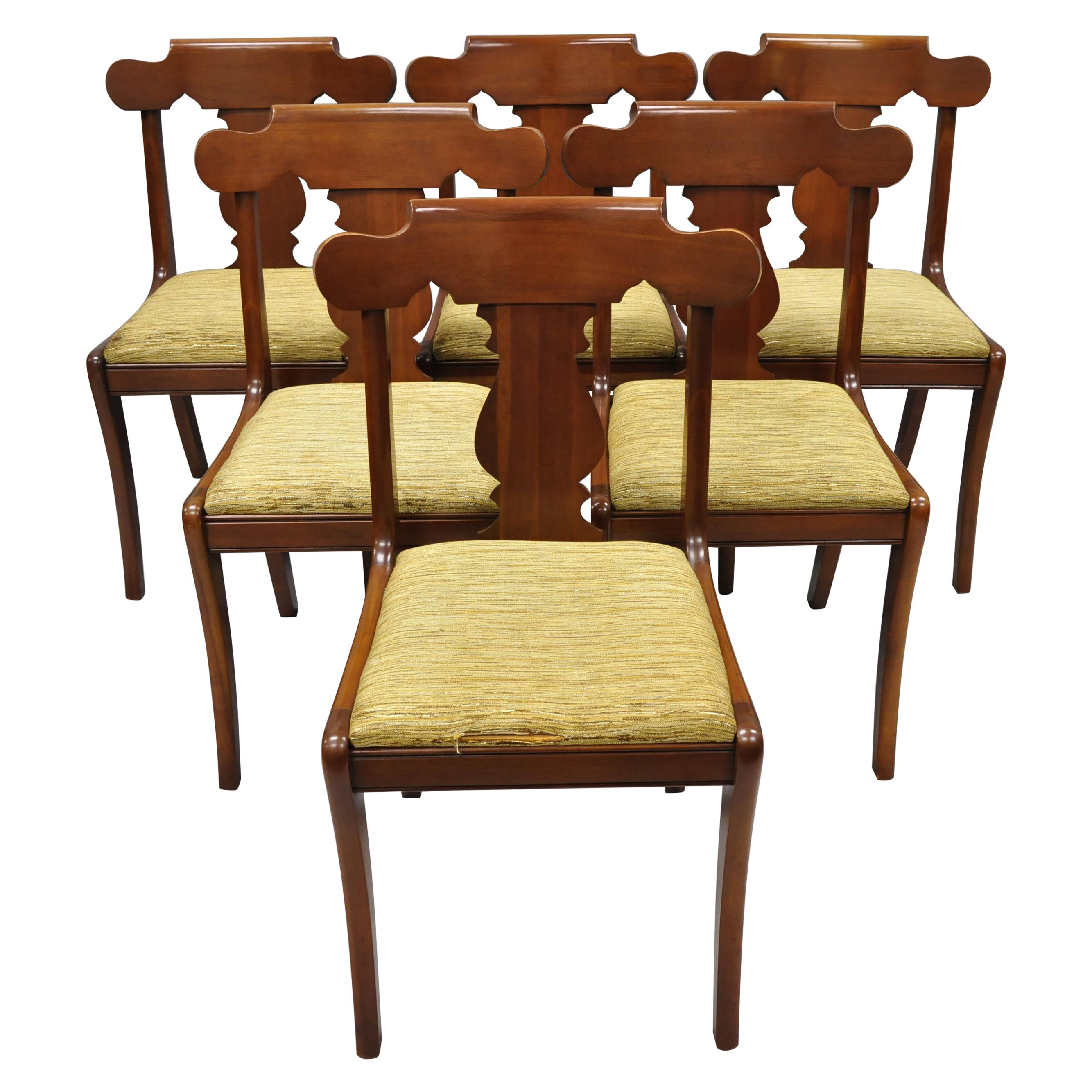 Set of Six Vintage Statton Solid Cherrywood American Colonial Dining Chairs