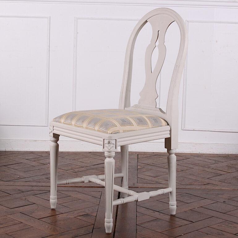 Painted Set of Six Vintage Swedish Neo Classical Gustavian Style Pained Dining Chairs
