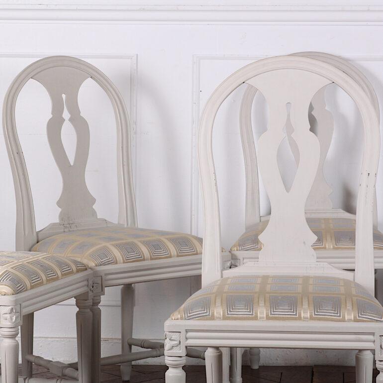 Beech Set of Six Vintage Swedish Neo Classical Gustavian Style Pained Dining Chairs