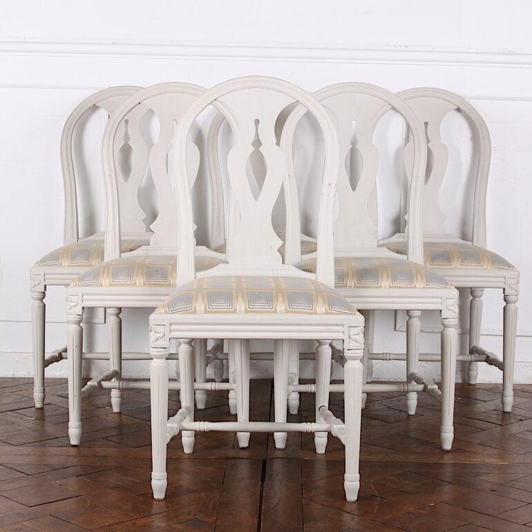 Set of Six Vintage Swedish Neo Classical Gustavian Style Pained Dining Chairs 1