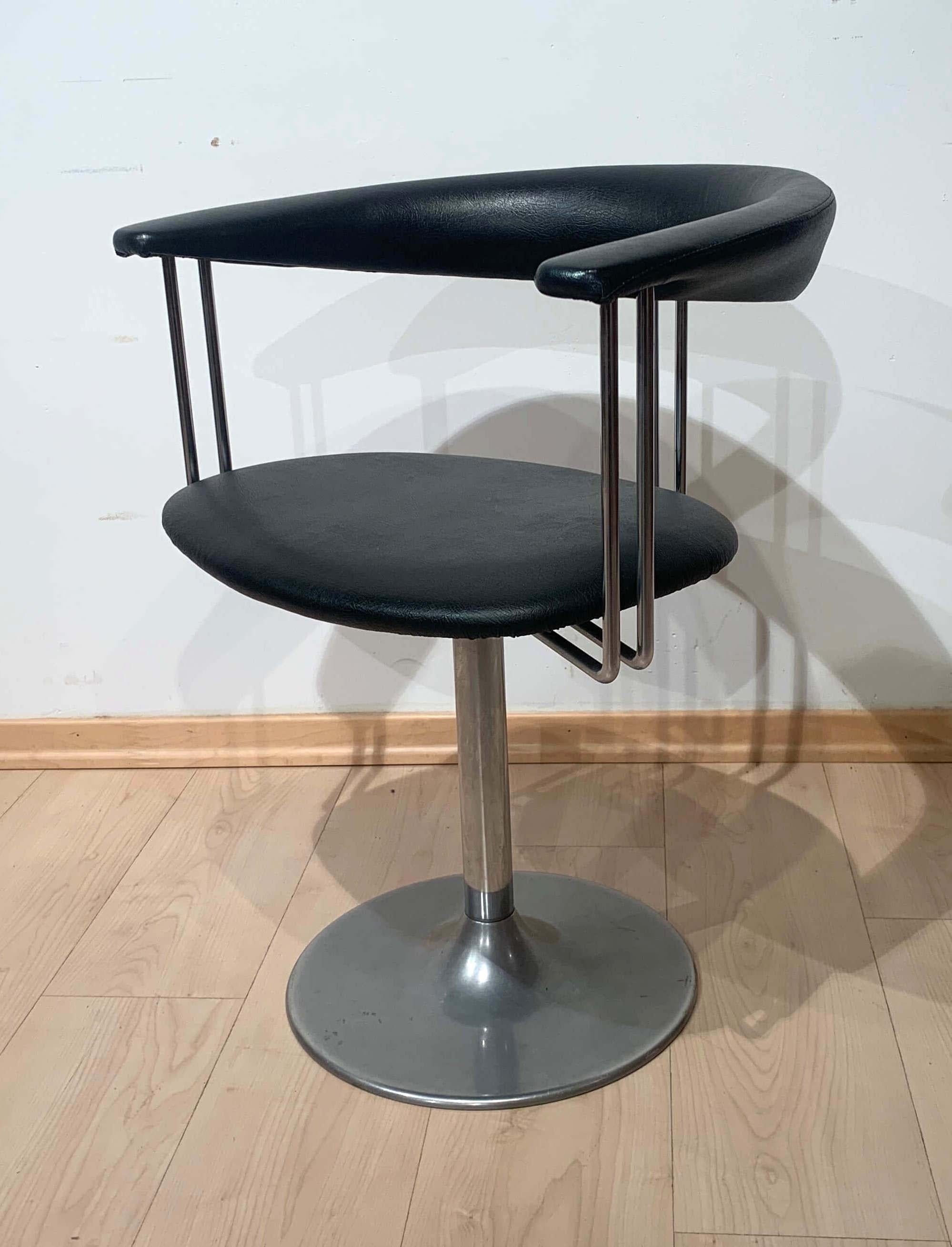 Set of 6 Swivel Armchairs, Black Leather and Metal, Netherlands circa 1970s 2