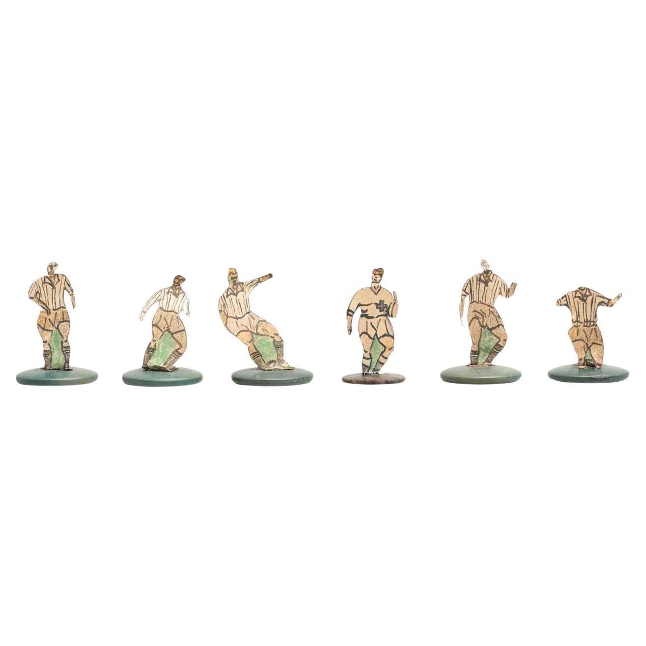 Mid-Century Modern Set of Six Vintage Table Button Soccer Game Players, Spain, circa 1950 For Sale