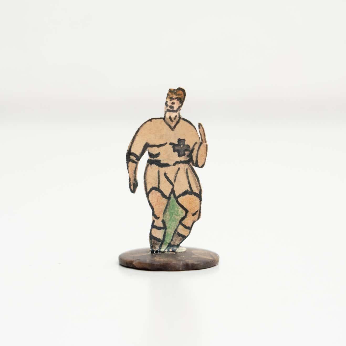 Mid-20th Century Set of Six Vintage Table Button Soccer Game Players, Spain, circa 1950 For Sale