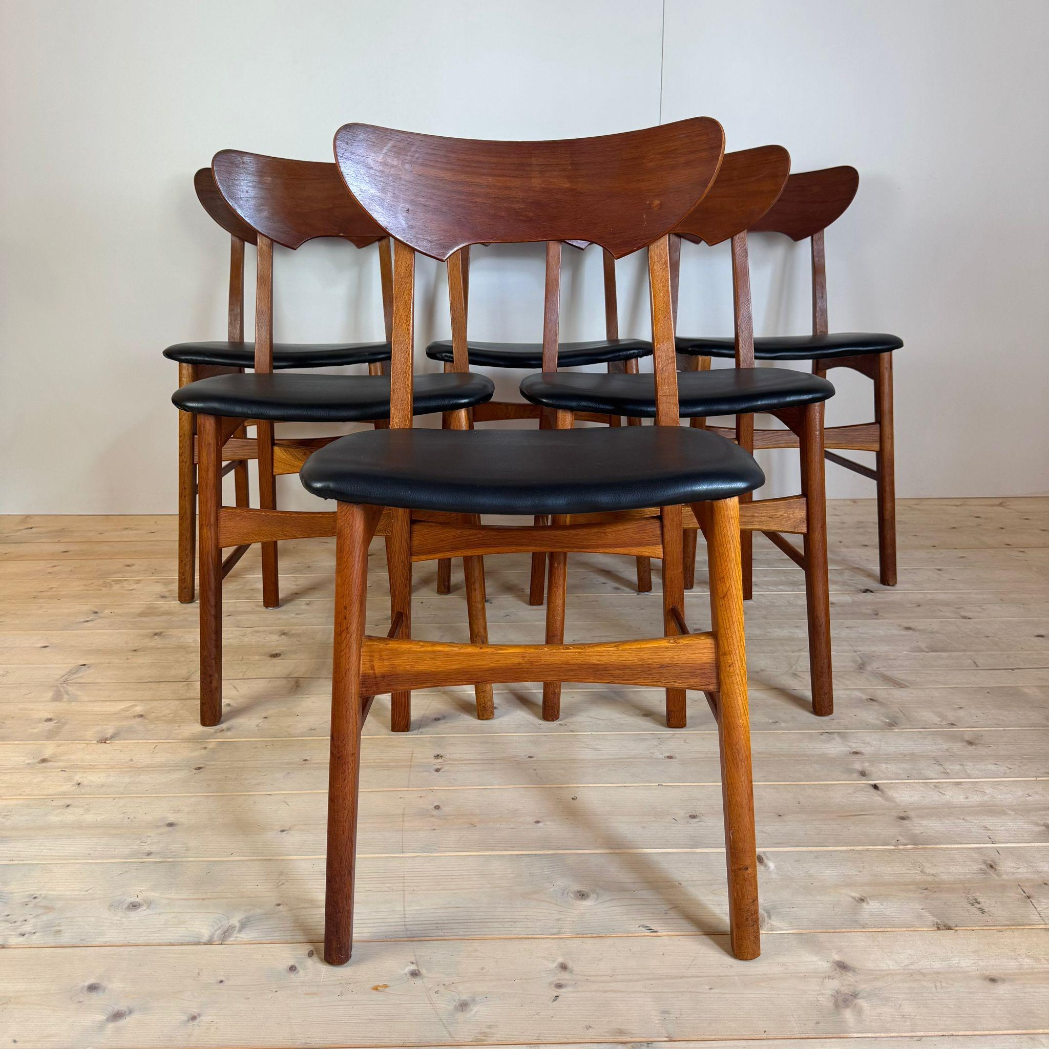 Mid-Century Modern Ensemble de six chaises vintage en teck, Danemark 1960 en vente