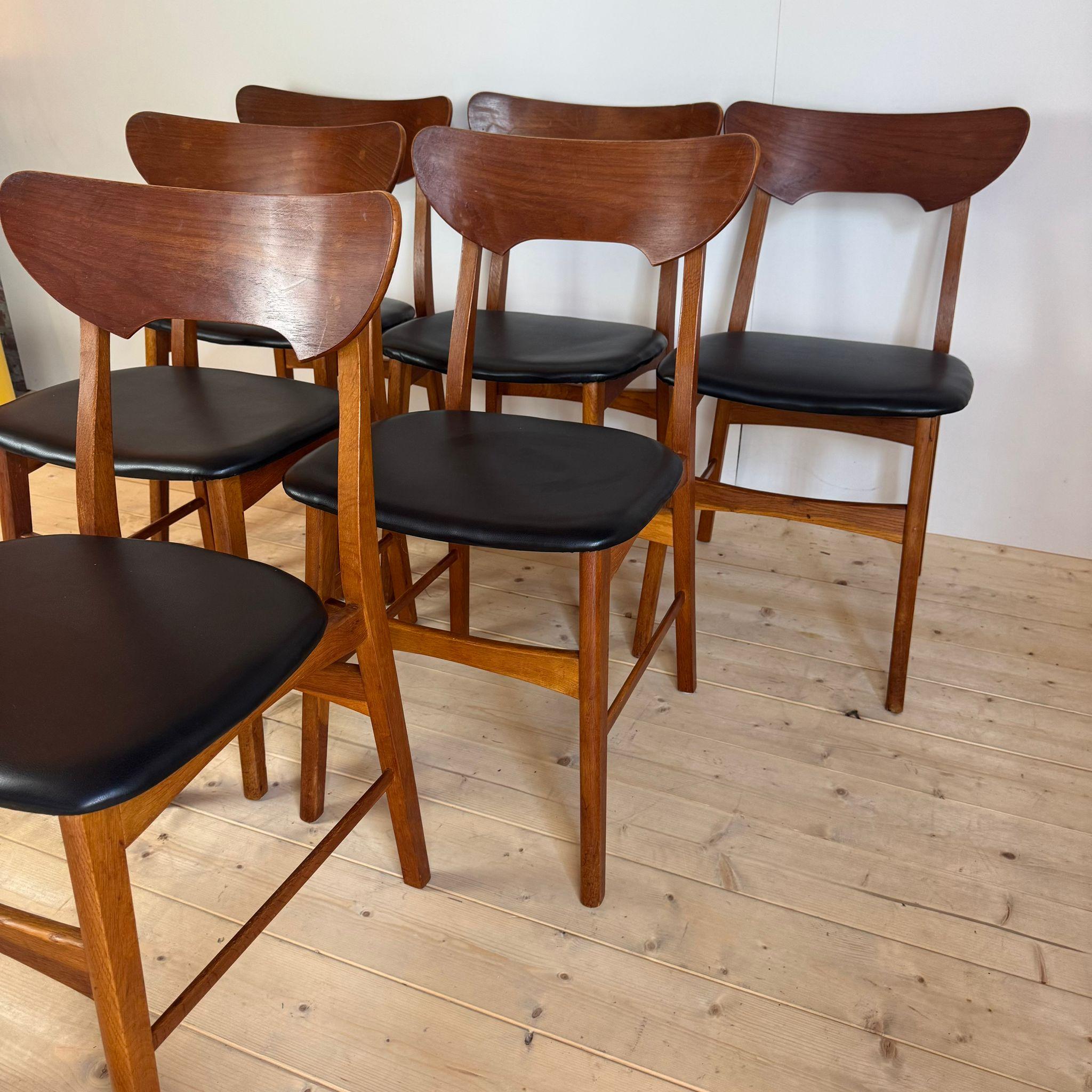 Ensemble de six chaises vintage en teck, Danemark 1960 Bon état - En vente à Torino, IT