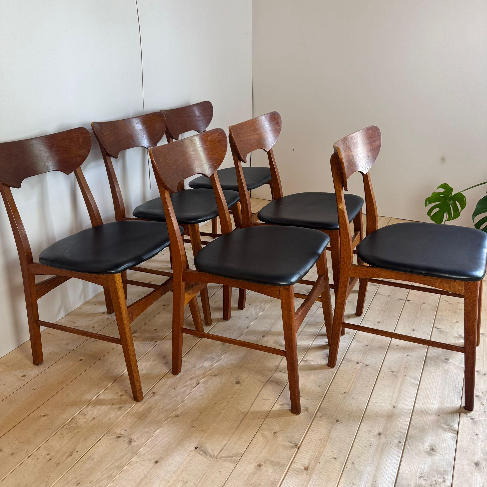 Mid-20th Century Ensemble de six chaises vintage en teck, Danemark 1960 en vente