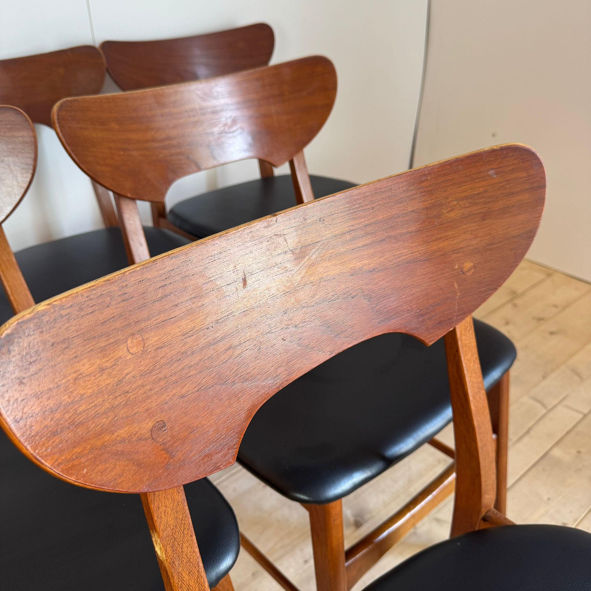 Teck Ensemble de six chaises vintage en teck, Danemark 1960 en vente