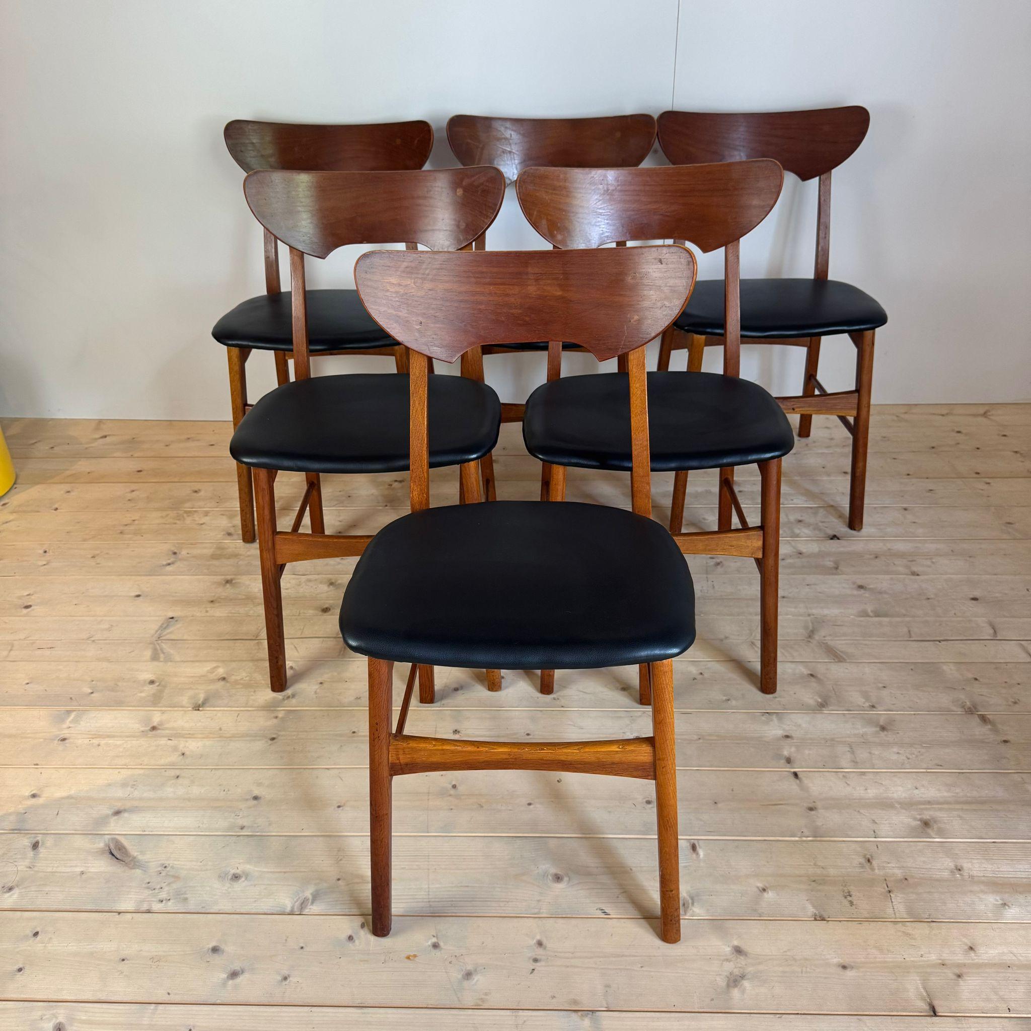 Ensemble de six chaises vintage en teck, Danemark 1960 en vente 1