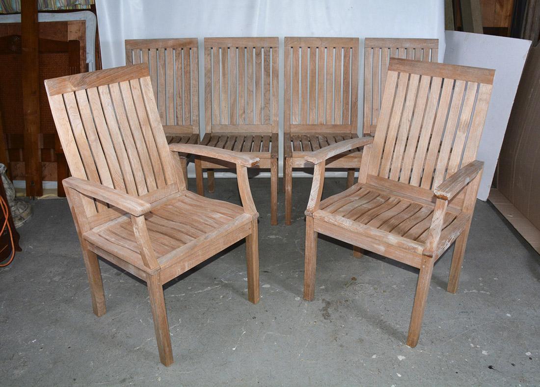 Adirondack Set of Six Vintage Teakwood Outdoor Dining Chairs