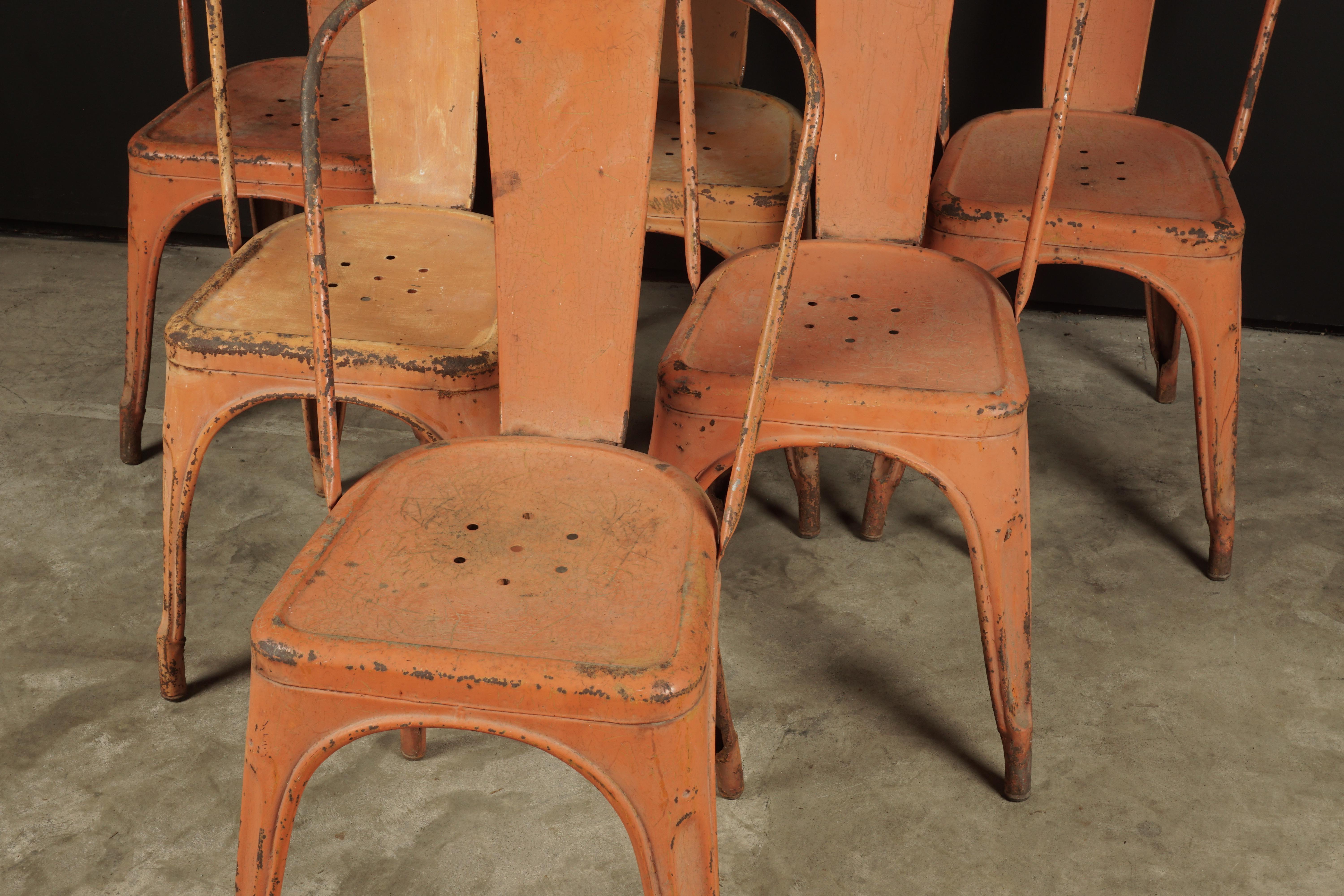 European Rare Set of Six Vintage Tolix Chairs, circa 1950