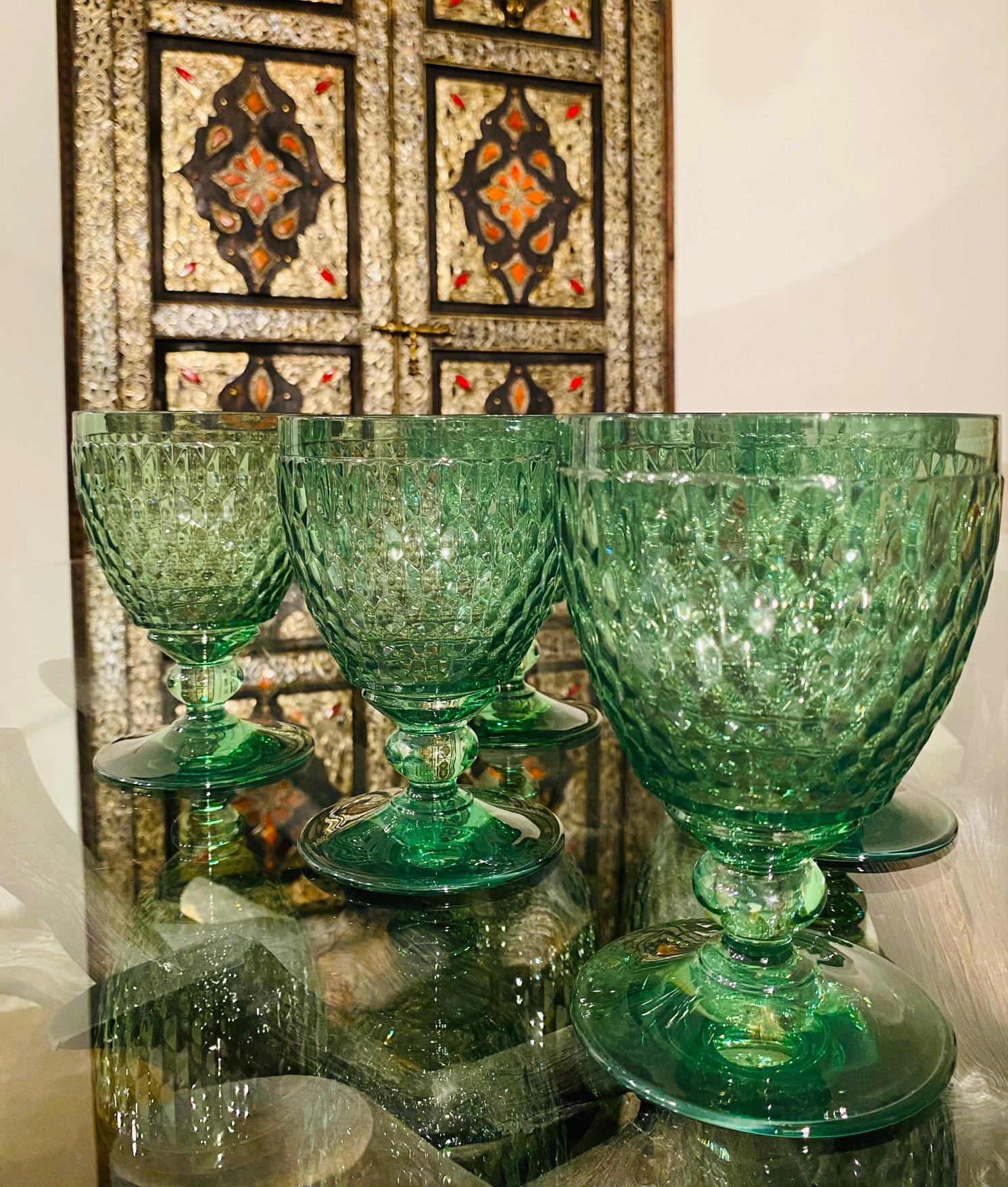 Set of Six Vintage Villeroy & Boch Blown Crystal Goblets in Green, circa 2005 3