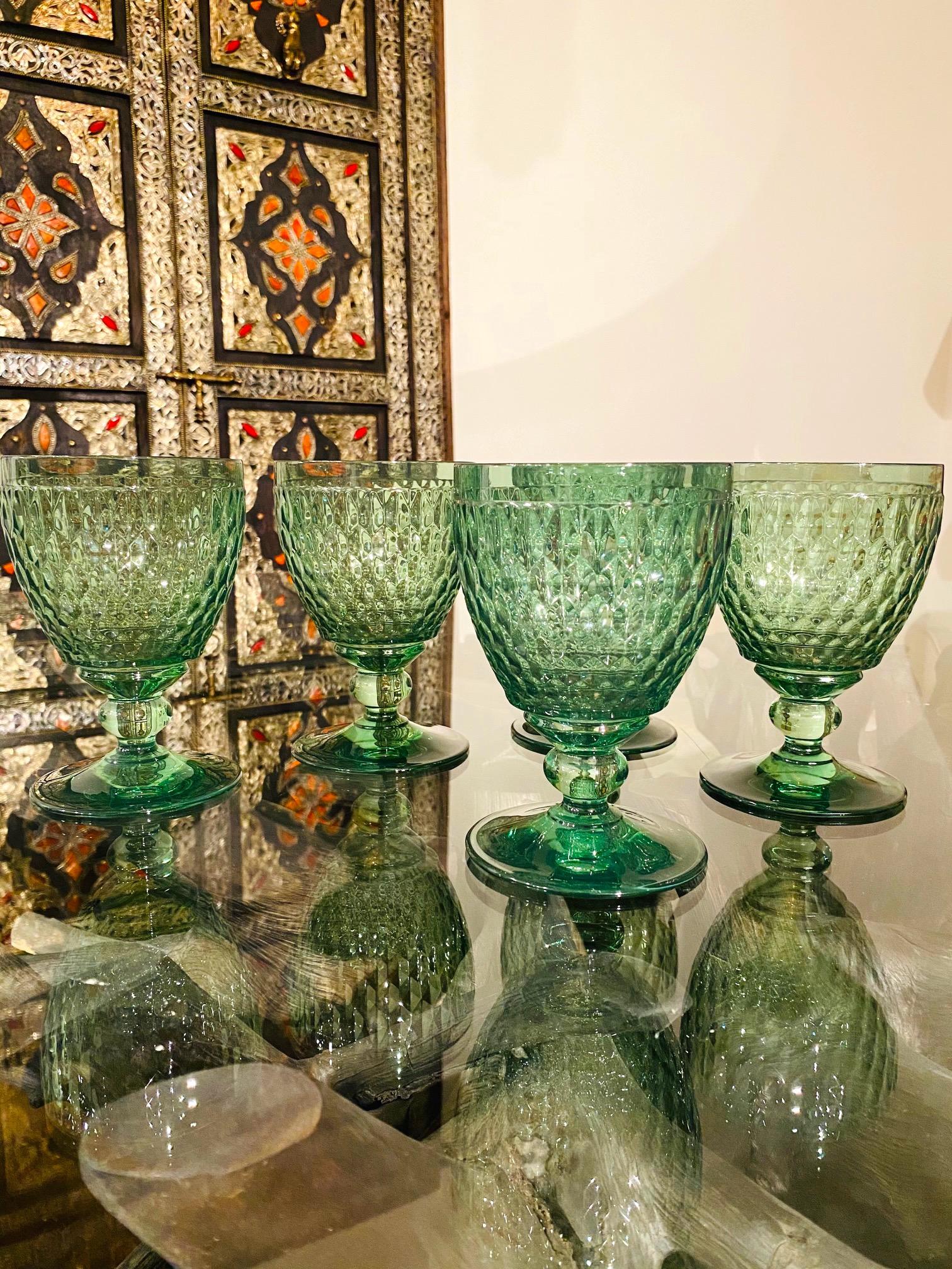 Set of Six Vintage Villeroy & Boch Blown Crystal Goblets in Green, circa 2005 4
