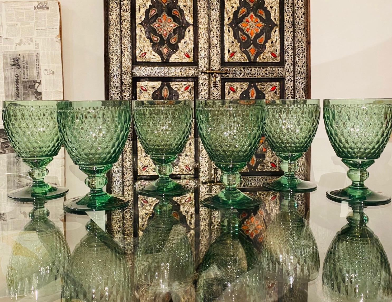 Set of Six Vintage Villeroy & Boch Blown Crystal Goblets in Green, circa 2005 5
