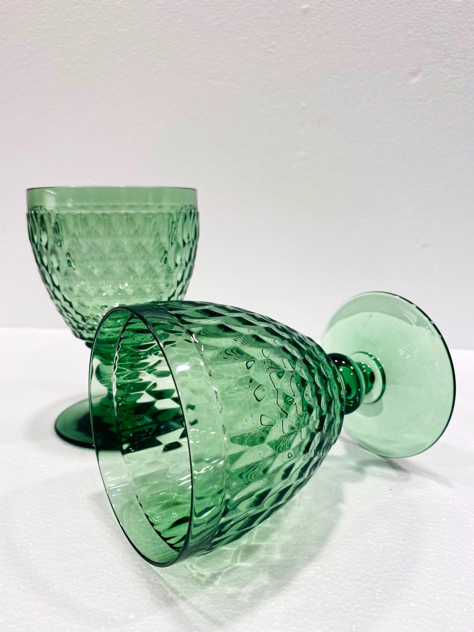 Set of Six Vintage Villeroy & Boch Blown Crystal Goblets in Green, circa 2005 1