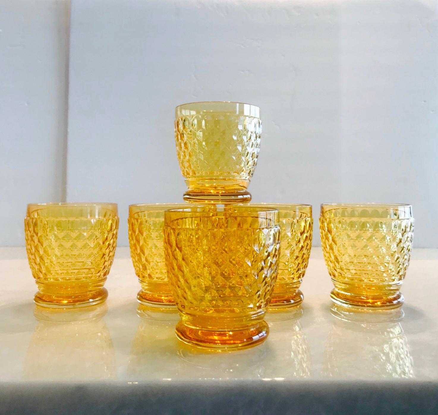 Set of Six Vintage Villeroy & Boch Crystal Whiskey Glasses in Amber 1