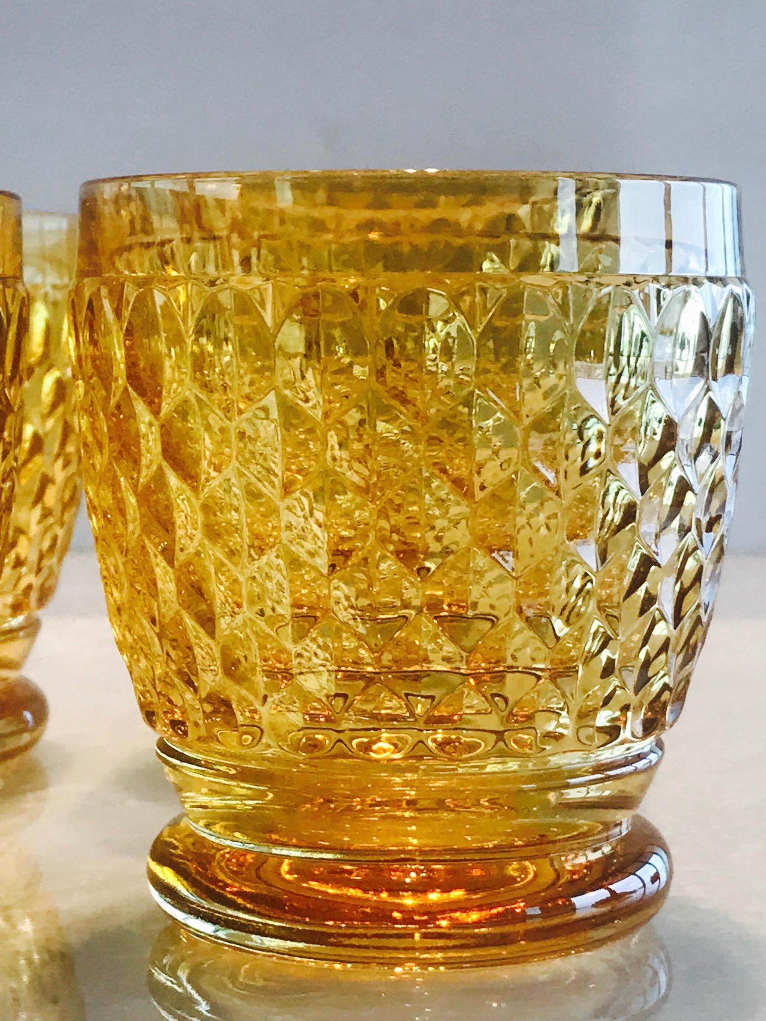 Mid-Century Modern Set of Six Vintage Villeroy & Boch Crystal Whiskey Glasses in Amber
