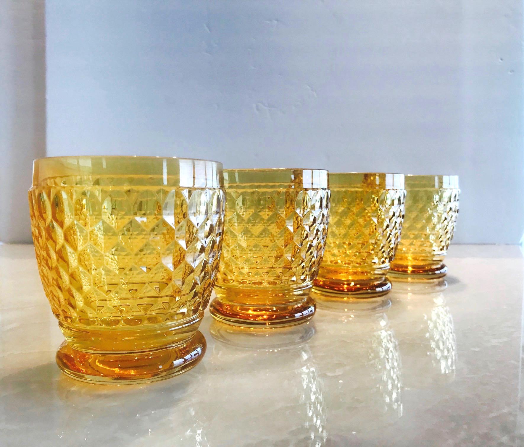 German Set of Six Vintage Villeroy & Boch Crystal Whiskey Glasses in Amber